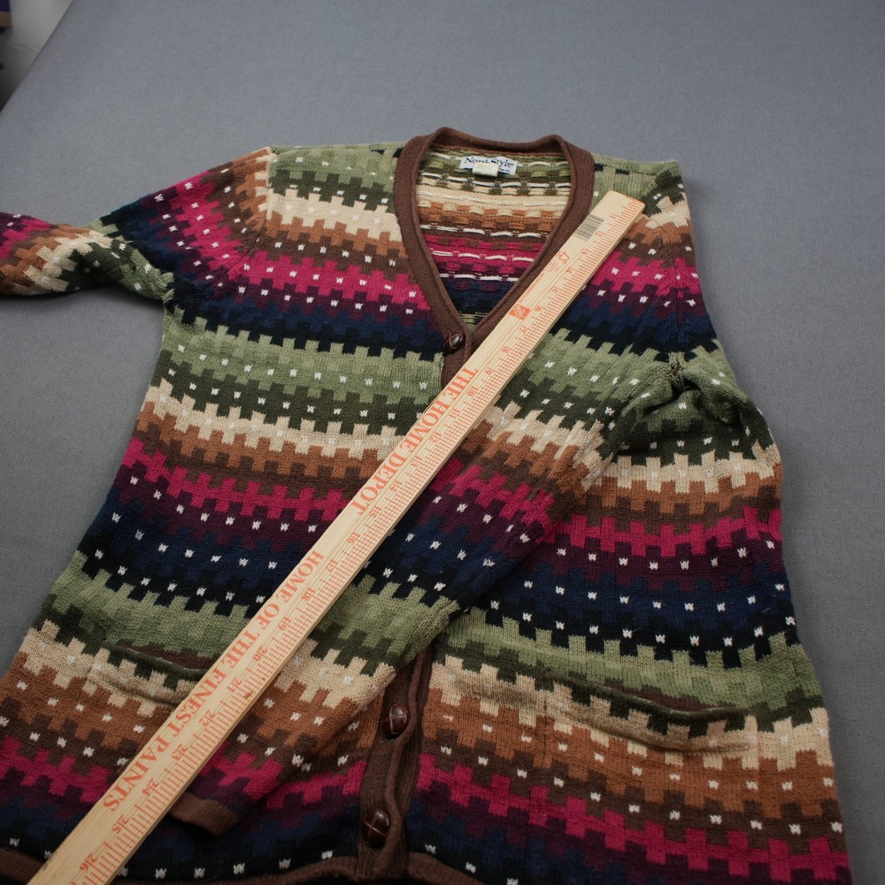 Vintage NorthStyle Geometric Knit Cardigan Sweater M Buttons Pockets Ramie Blend - Picture 8 of 10